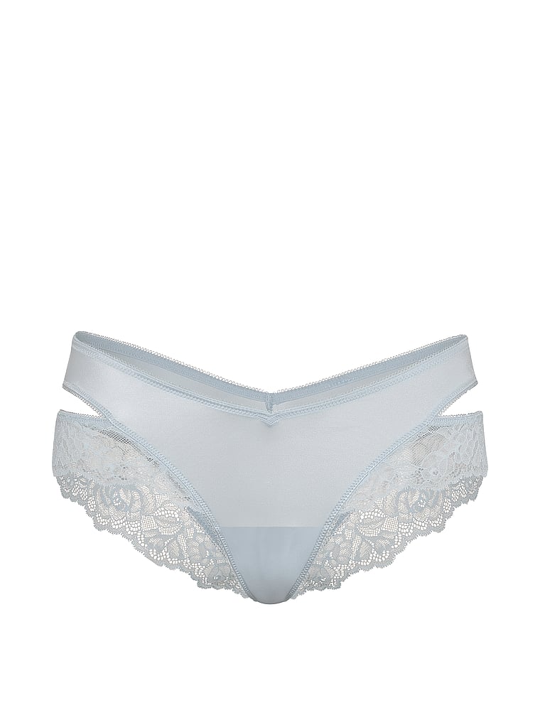 Victoria's Secret, Very Sexy Strappy-Back High-Leg Cheeky Panty, Linen Blue, offModelFront, 3 of 3
