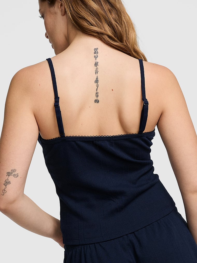 PINK Pointelle Sweetheart Cami, Noir Navy, onModelBack, 2 of 3