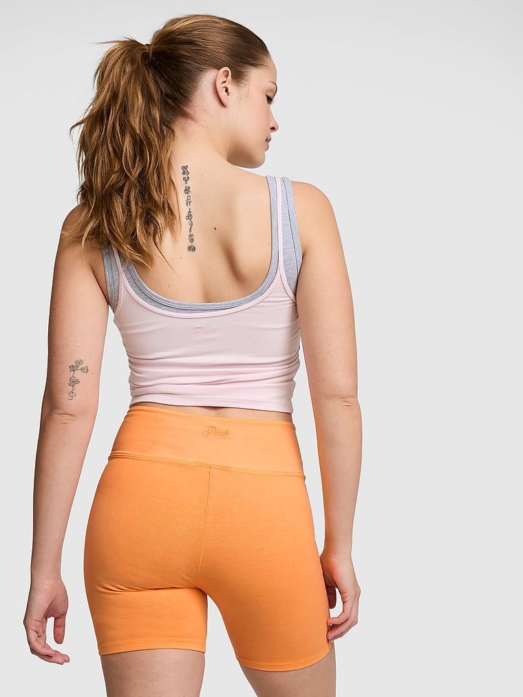 PINK All-Day Cotton™ Lace-Up Bike Shorts, Vitamin C Wash, onModelBack, 2 of 3 Taylor is 5'8" or 173cm and wears Small