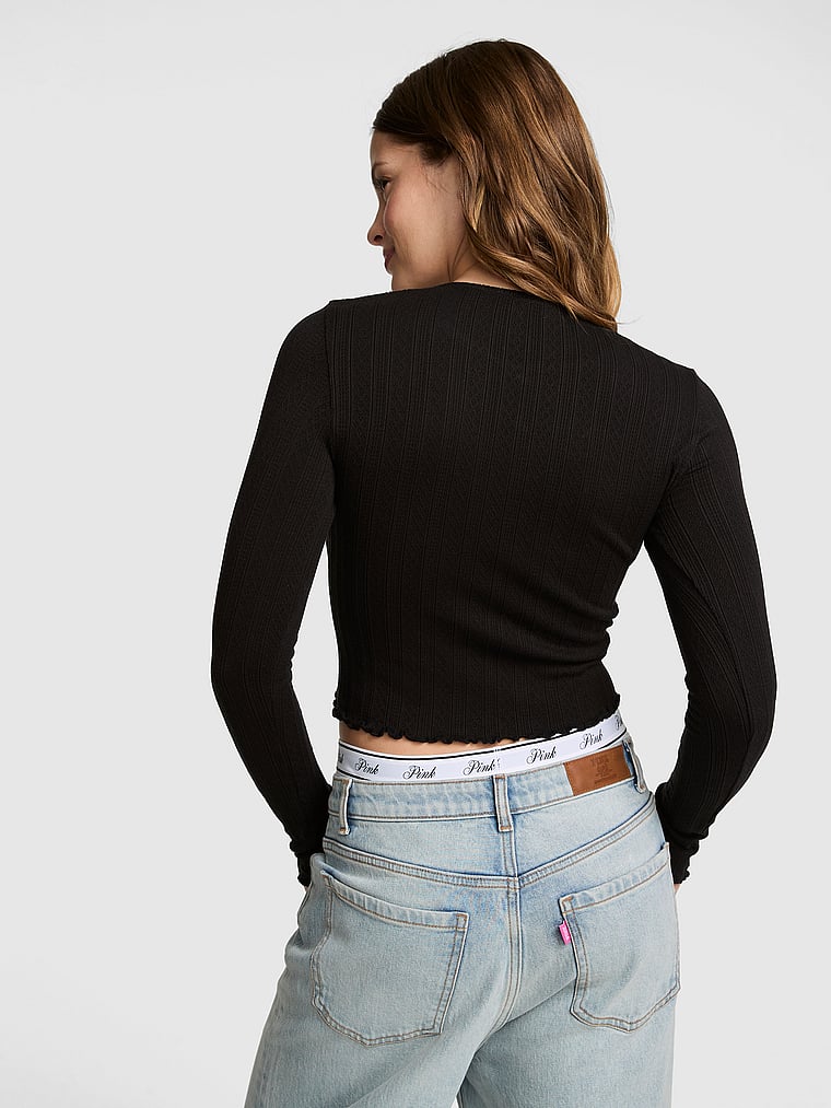 PINK AnyWear Cropped Cardigan, Black, onModelBack, 2 of 3 Taylor is 5'8" and wears Small