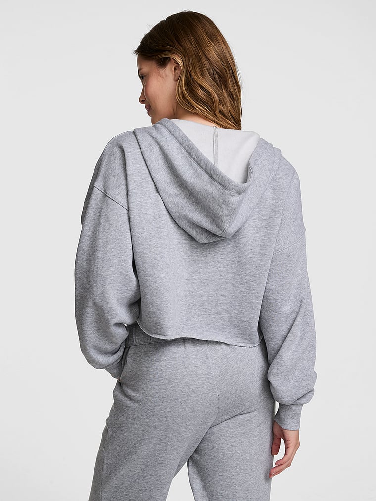 PINK Campus Fleece™ Cropped Half-Zip Hoodie, Heather Grey, onModelBack, 2 of 3 Taylor is 5'8" and wears Small