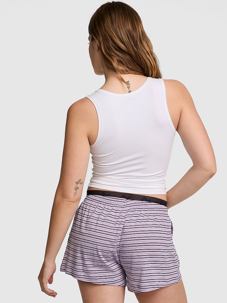 PINK Light as Air Jersey Shorts, Antique Violet Stripes, onModelBack, 2 of 4 Taylor is 5'8" and wears Small