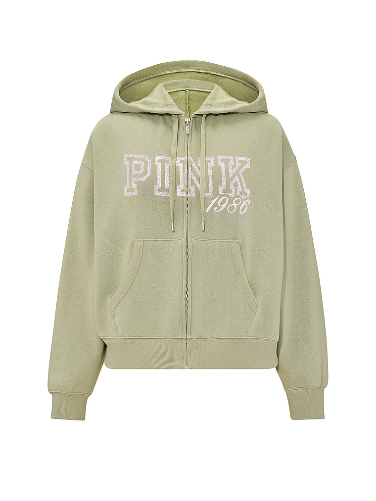 PINK Campus Fleece™ Full-Zip Hoodie, Slate Green, offModelFront, 3 of 3