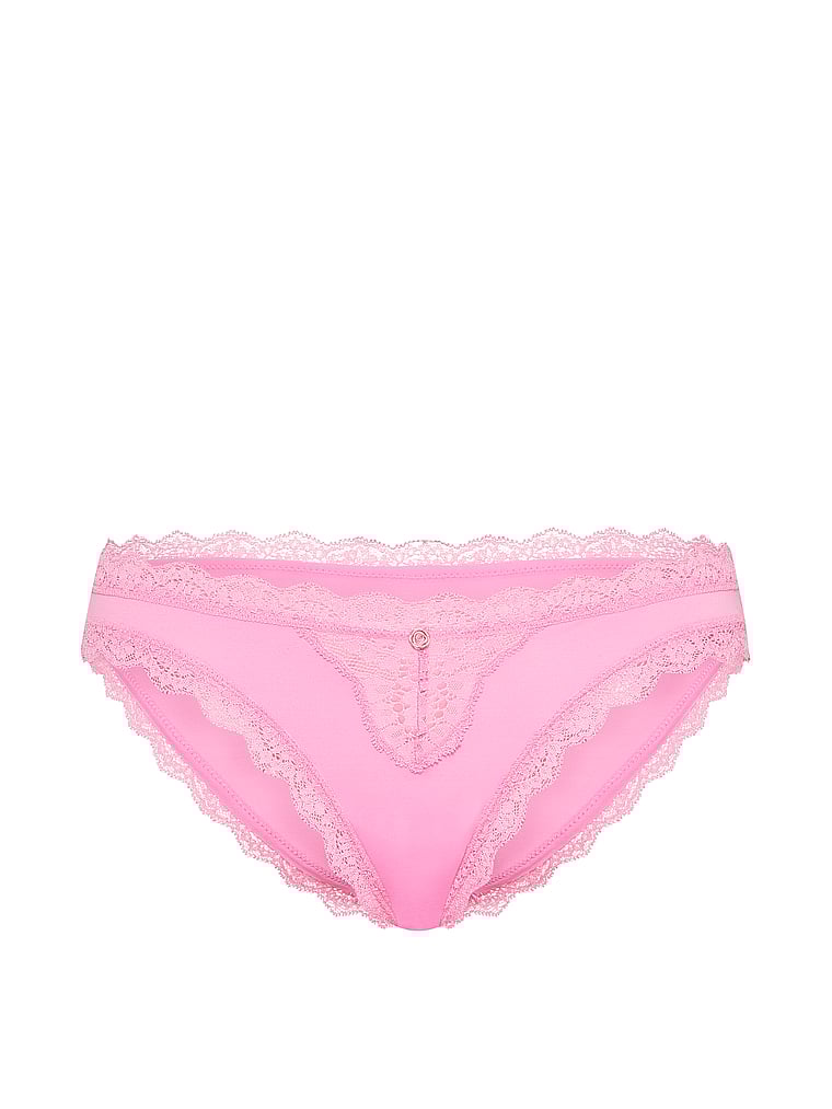 Victoria's Secret, Dream Angels Lace-Trim Bikini Panty, Pink Sugar, offModelFront, 3 of 3