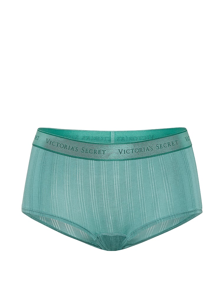 Victoria's Secret, Cotton Logo Cotton Lace Patch Boyshort Panty, Gentle Green, offModelFront, 3 of 3