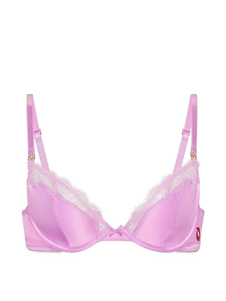 Victoria's Secret, Victoria's Secret Tease Rose Embroidery Unlined Demi Bra, Bikini Pink, offModelFront, 3 of 4