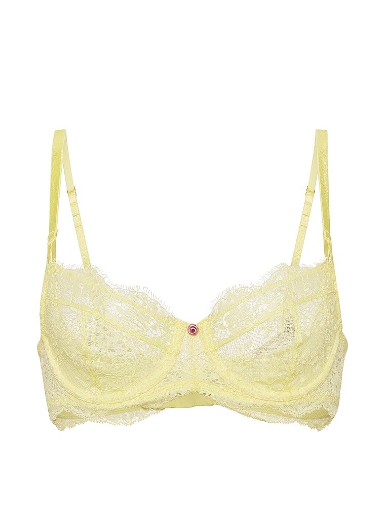 Victoria's Secret, Dream Angels Lace Unlined Full-Coverage Balconette Bra, Lemonade, offModelFront, 3 of 3