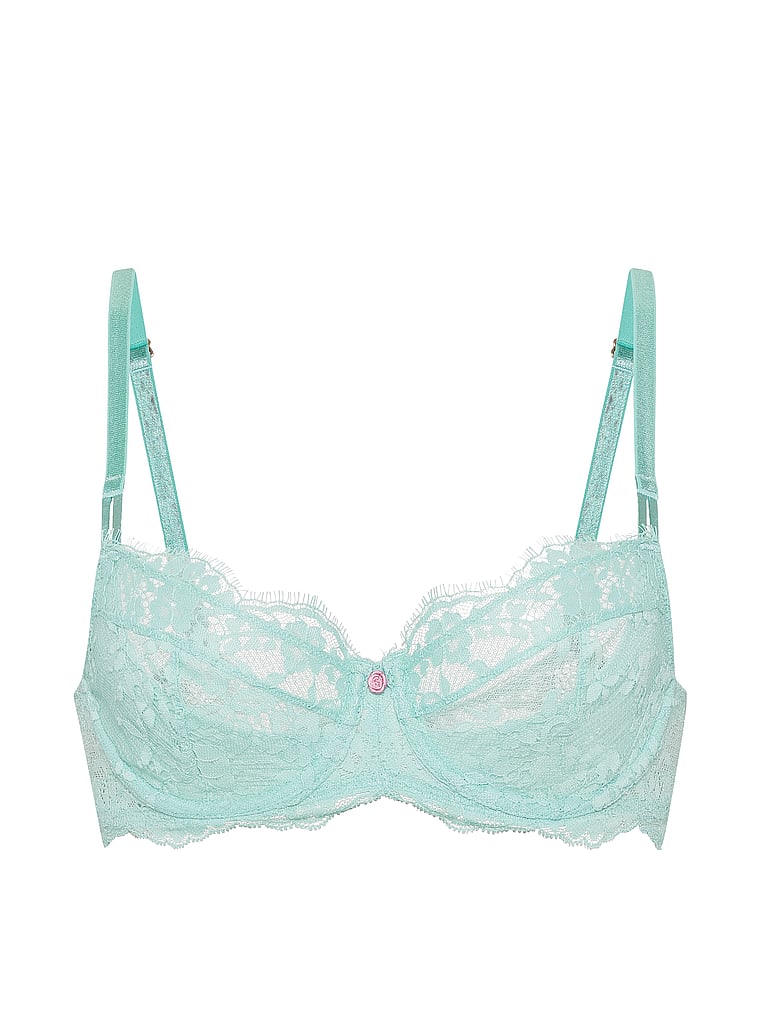 Victoria's Secret, Dream Angels Lace Unlined Full-Coverage Balconette Bra, Canal Blue, offModelFront, 3 of 3