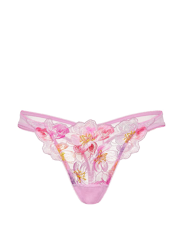 Victoria's Secret, Dream Angels Watercolor Embroidery Thong Panty, Watercolor Embroidery, offModelFront, 3 of 5