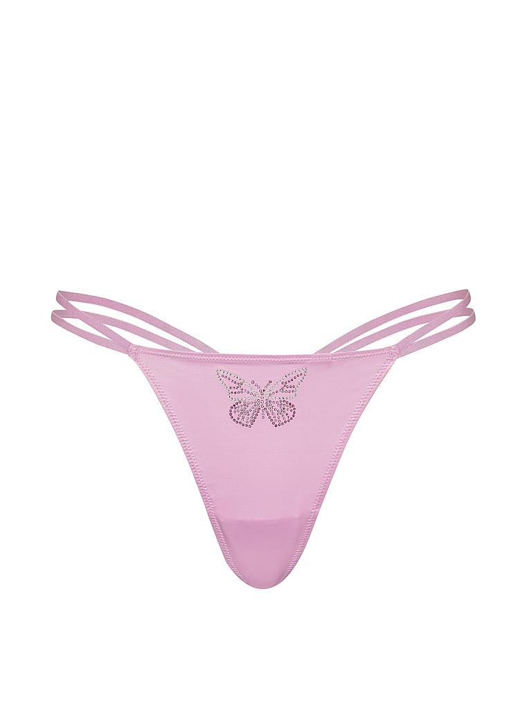 Victoria's Secret, Dream Angels Lace Adjustable V-String Panty, Hushed Lilac, offModelFront, 3 of 3
