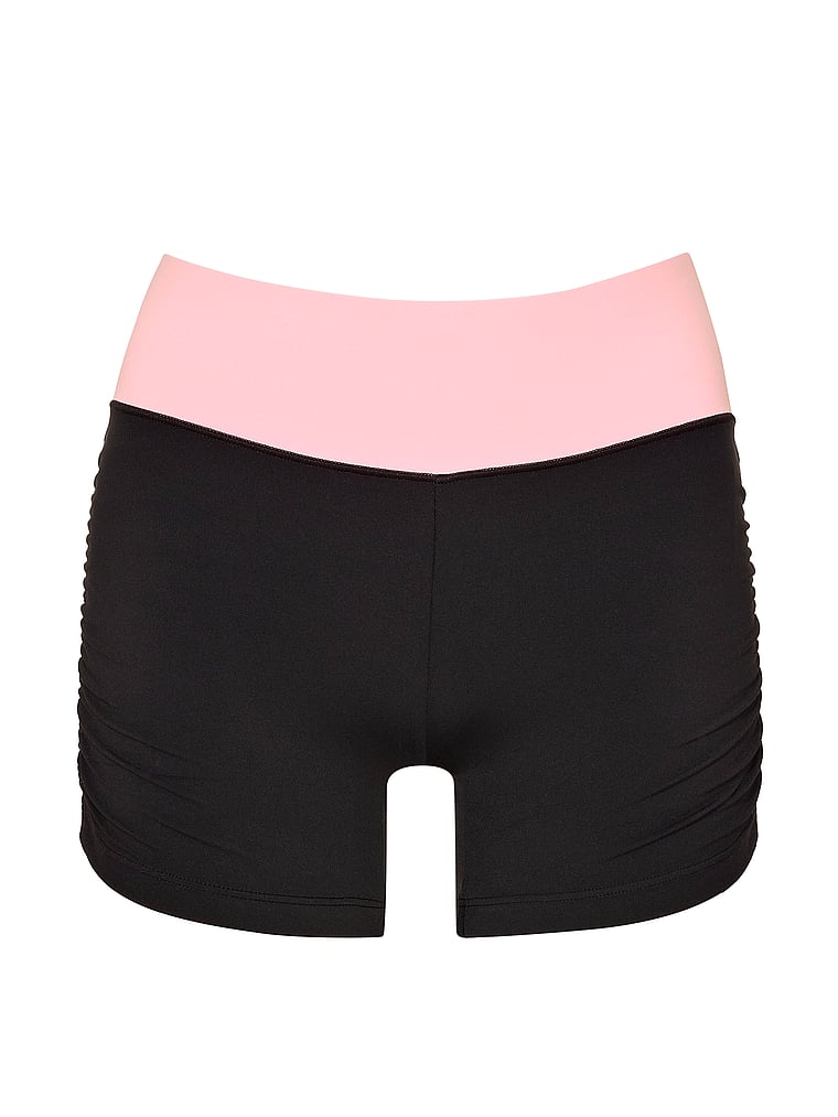 PINK PINK Relay™ Ruched Bun Shorts, Pure Black, offModelFront, 3 of 3