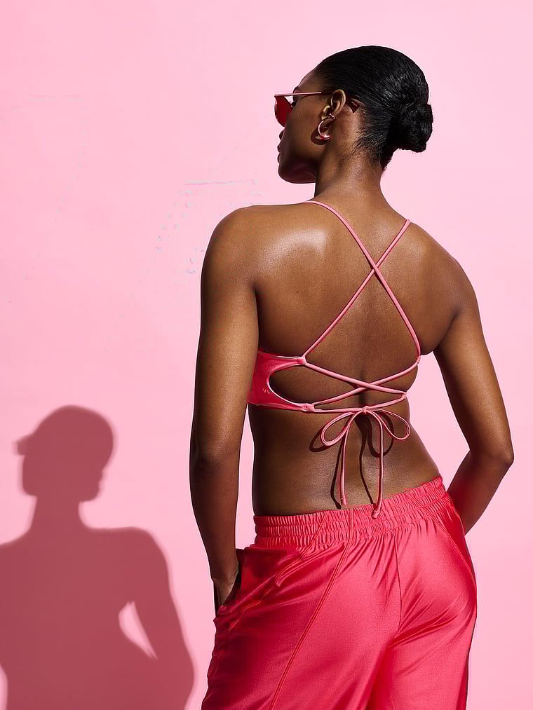 Victoria's Secret, VSX VSX GlossyTech™ Strappy-Back Sports Bra, Pink Island, onModelBack, 2 of 6