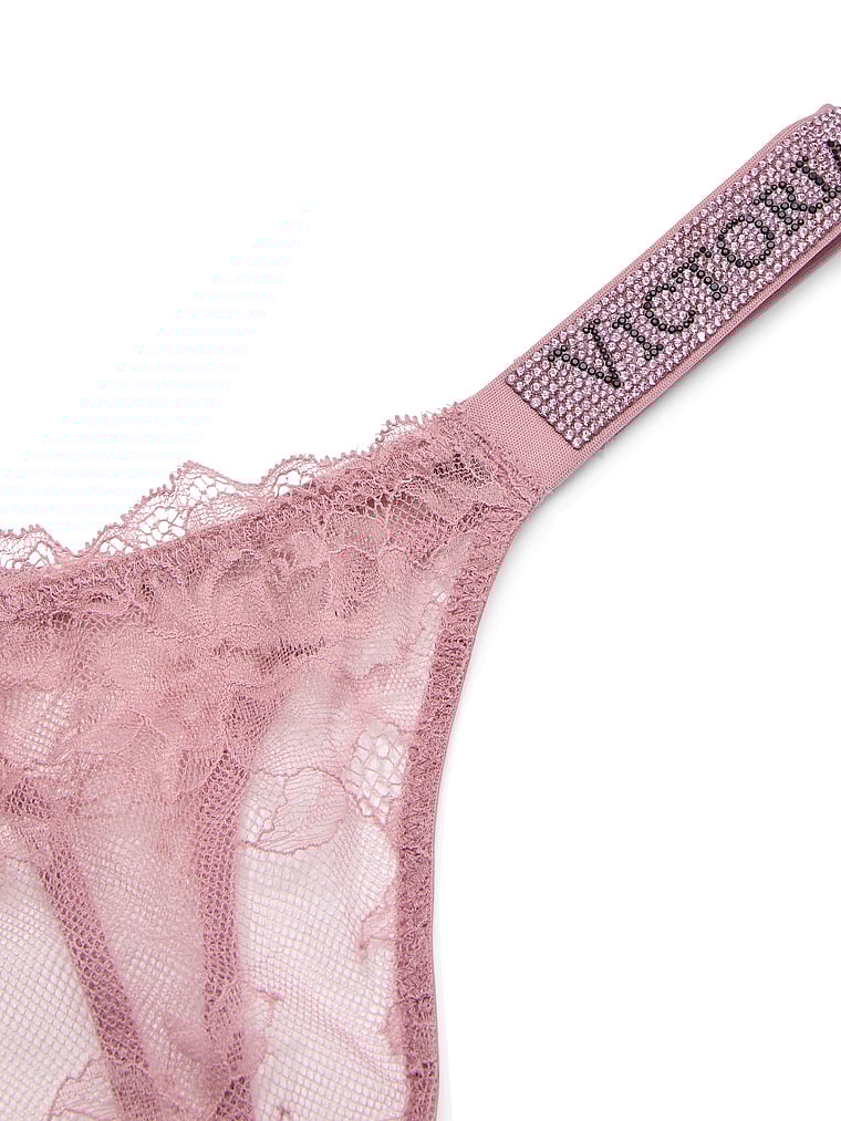 Victoria's Secret, Very Sexy Gradient Shine Strap Rose Lace V-String Panty, Dusk Rose, detail, 4 of 4