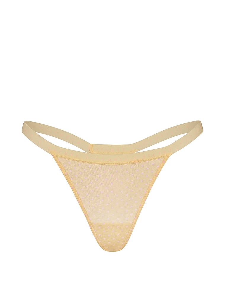 Victoria's Secret, Victoria's Secret Stretch Cotton V-String Panty, Lemonade Pink Dot, offModelFront, 3 of 3