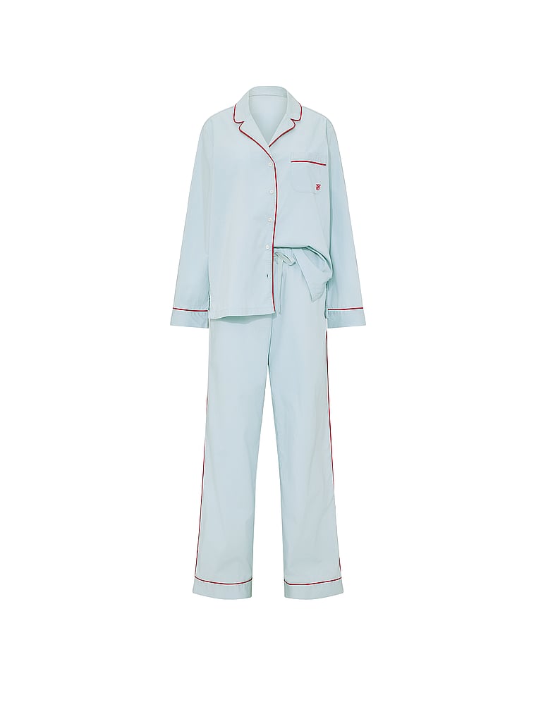 Victoria's Secret, Victoria's Secret Heritage Cotton Long Pajama Set, Celestial Blue, offModelFront, 3 of 4
