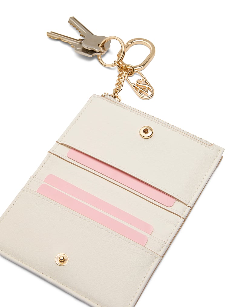 Victoria's Secret, Victoria's Secret Foldover Card Case Keychain, Ivory Woven, detail, 4 of 4