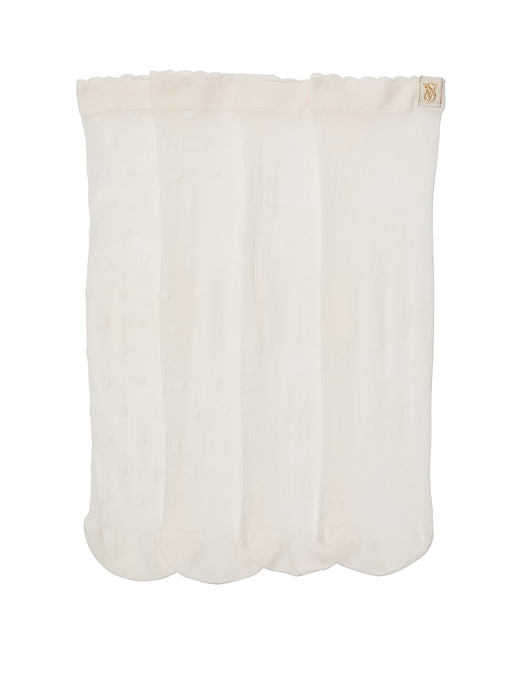 Victoria's Secret, Victoria's Secret 2-Pack Sheer Crew Socks, Soft Ivory Dots Floral, offModelBack, 4 of 4