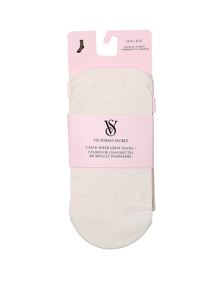 Victoria's Secret, Victoria's Secret 2-Pack Sheer Crew Socks, Soft Ivory Dots Floral, offModelFront, 3 of 4