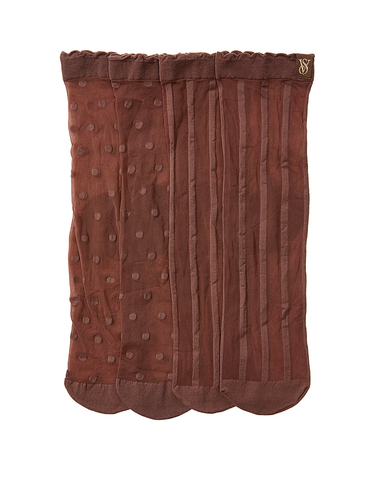Victoria's Secret, Victoria's Secret 2-Pack Sheer Crew Socks, Ganache Dots Stripes, offModelBack, 2 of 2