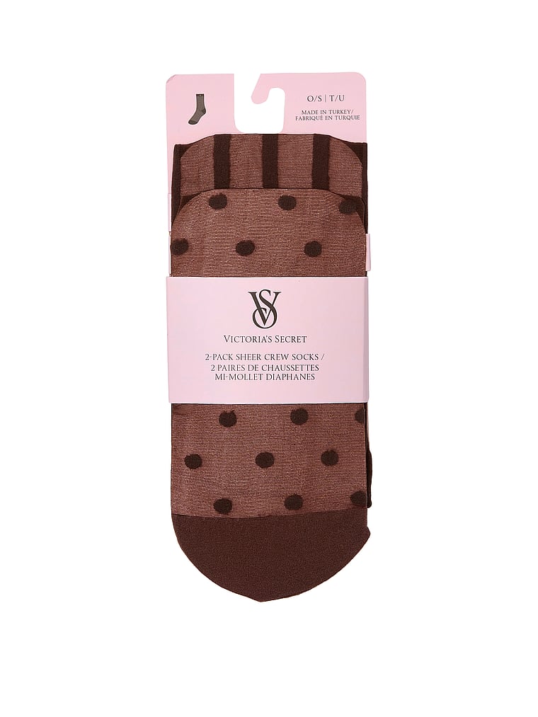 Victoria's Secret, Victoria's Secret 2-Pack Sheer Crew Socks, Ganache Dots Stripes, offModelFront, 1 of 2