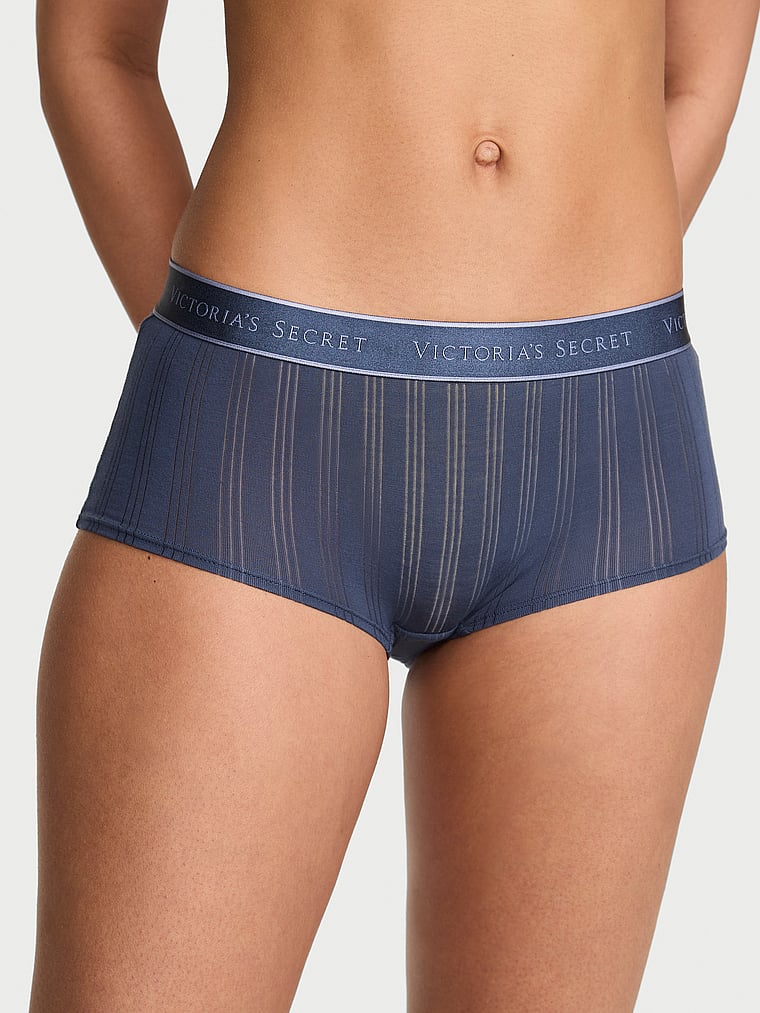 Victoria's Secret, Cotton Logo Cotton Boyshort Panty, Monaco Blue, onModelFront, 3 of 4 Nisaa is 5'9" and wears Small