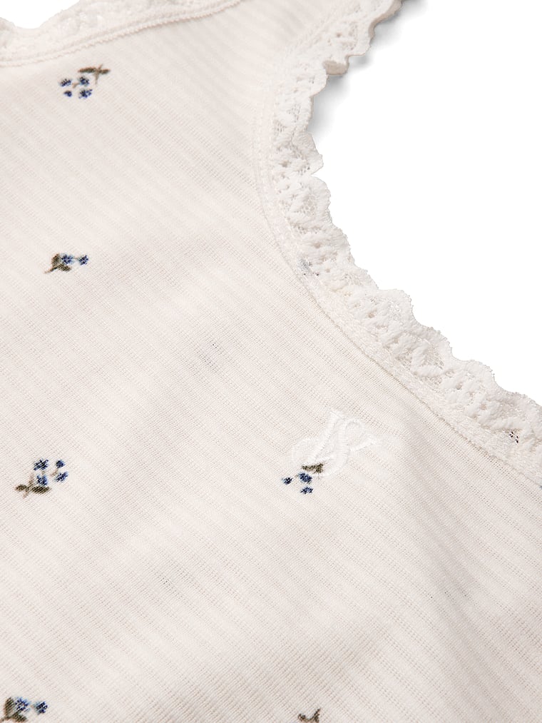 Victoria's Secret, Victoria's Secret Cotton Shadow Stripe Cropped Tank & Shorts Set, Coconut White Floral, detail, 4 of 4