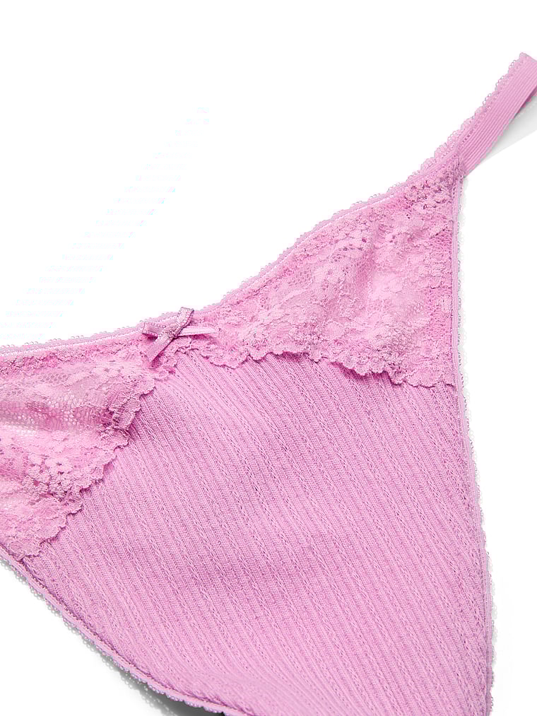 Cotton Pointelle Floral Lace-Trim V-String Panty