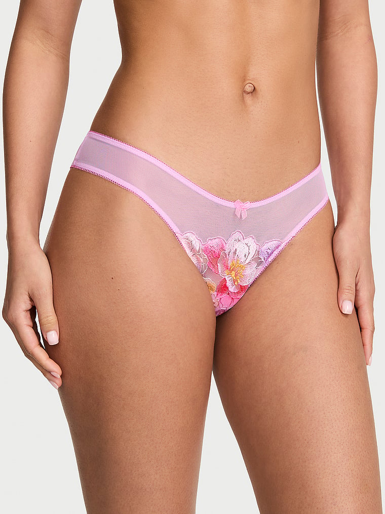 Victoria's Secret, Dream Angels Watercolor Embroidery Brazilian Panty, Watercolor Embroidery, onModelFront, 1 of 3 Nisaa is 5'9" or 175cm and wears Small