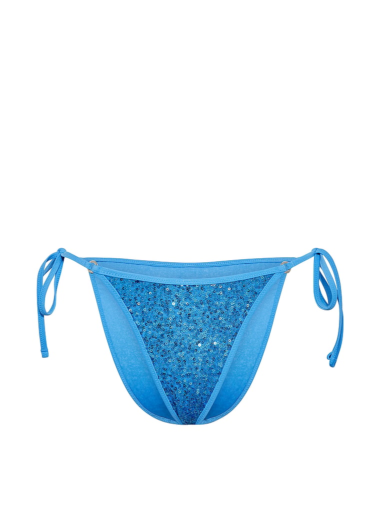 PINK SWIM Side-Tie Cheeky Bikini Bottom, Capri Blue, offModelFront, 3 of 4