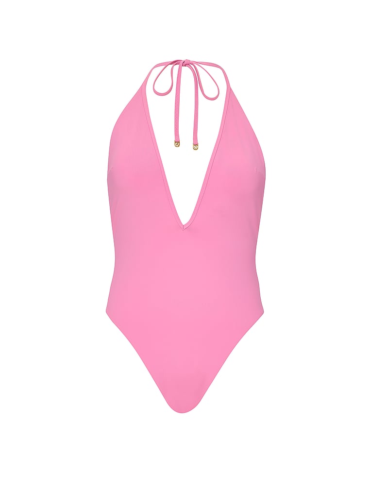 Victoria's Secret, Victoria's Secret Swim Brazilian Plunge One-Piece Swimsuit, Pink Sugar, offModelFront, 3 of 3