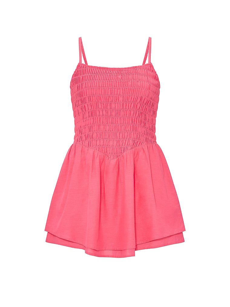 PINK Flirty Fit Smocked Mini Dress, Pink, offModelFront, 3 of 3