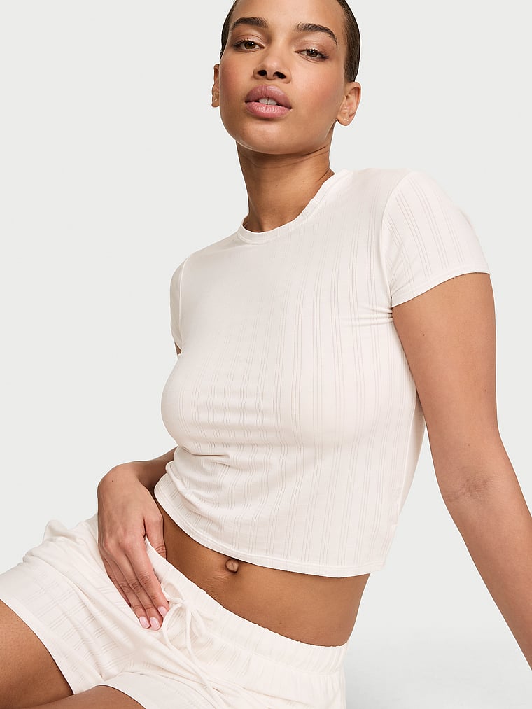 Victoria's Secret, Victoria's Secret SoSoft™ Modal Ultra-Fine Tee, Coconut White, onModelFront, 1 of 4