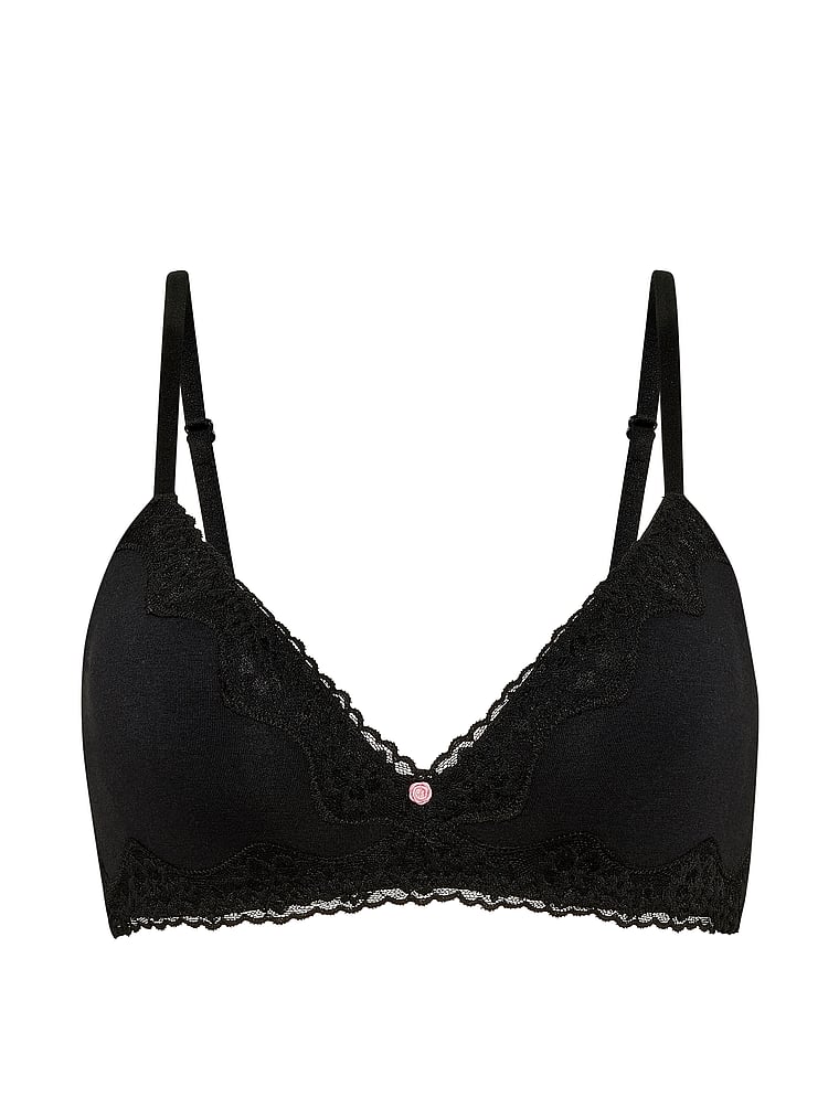 Victoria's Secret, The T-shirt Cotton Lace-Trim Lightly Lined Wireless Bra, offModelFront, 3 of 3