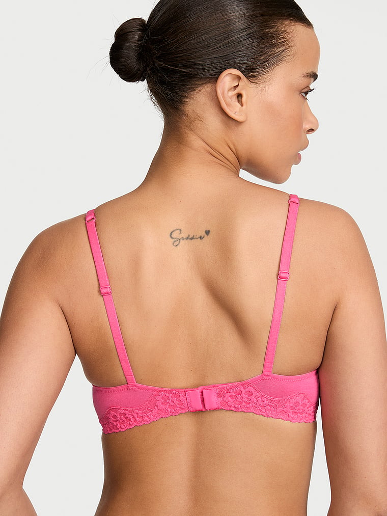 Victoria's Secret, The T-shirt Cotton Lace-Trim Unlined Demi Bra, Pink Radiance, onModelBack, 2 of 3 Nisaa is 5'9" or 175cm and wears 34B or Small