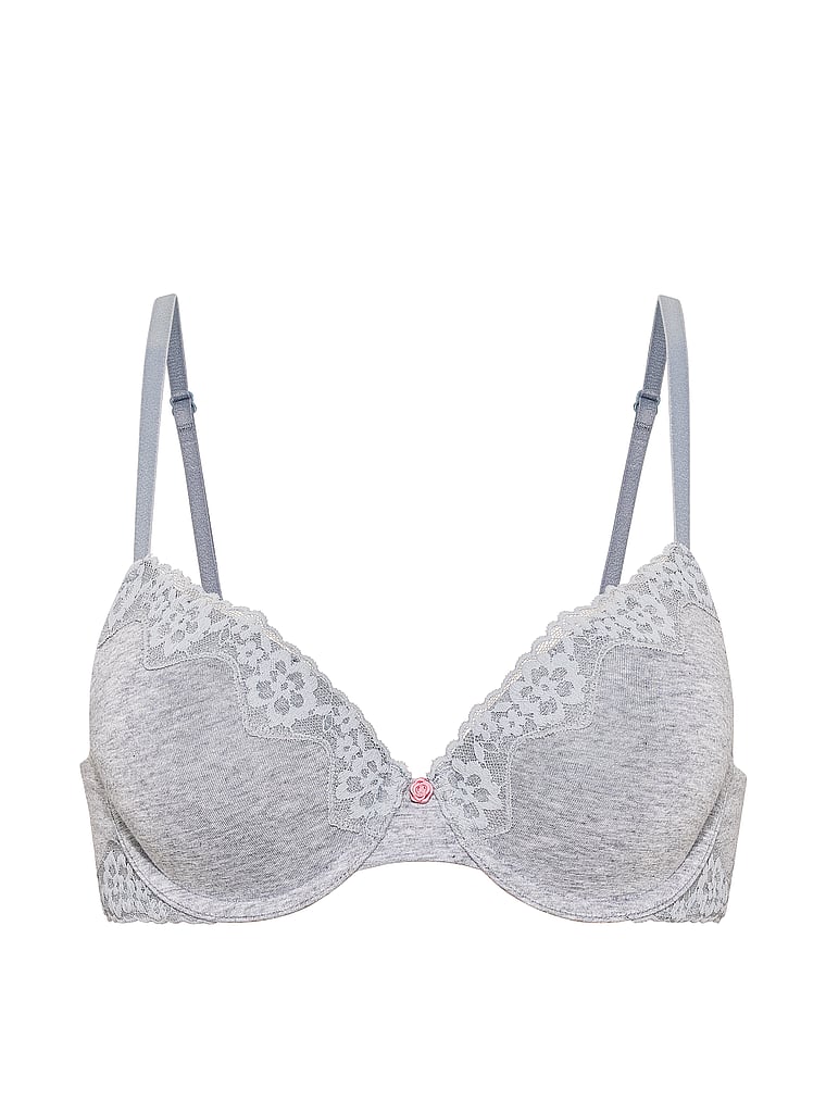 Victoria's Secret, The T-shirt Perfect Shape Smooth Push-Up Bra, Medium Heather Grey, offModelFront, 3 of 3