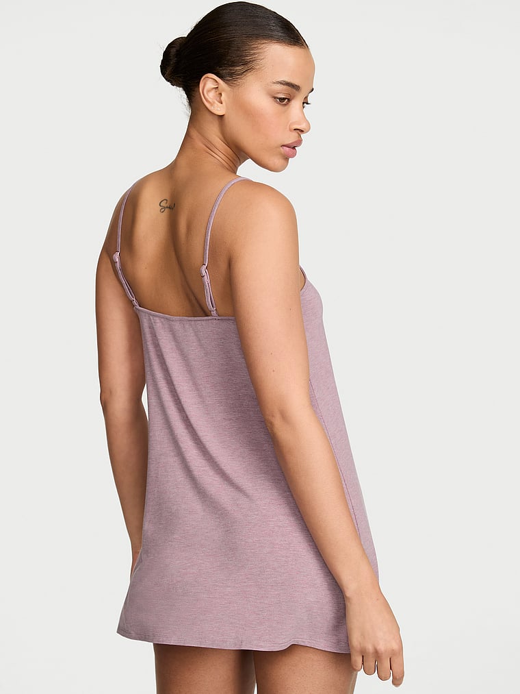 Victoria's Secret, Victoria's Secret SoSoft™ Modal Scoop Slip Dress, Heather Violet Haze, onModelBack, 2 of 4 Nisaa is 5'9" and wears Small