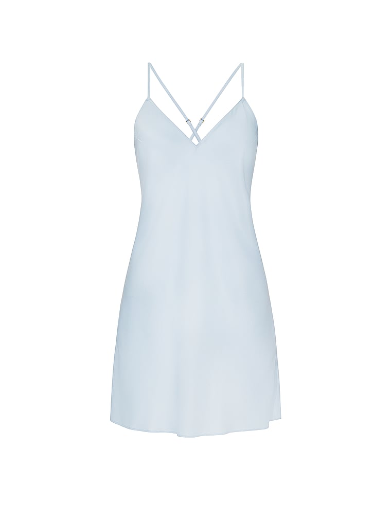 Victoria's Secret, Victoria's Secret Satin Open-Back Slip Dress, Linen Blue, offModelFront, 3 of 3