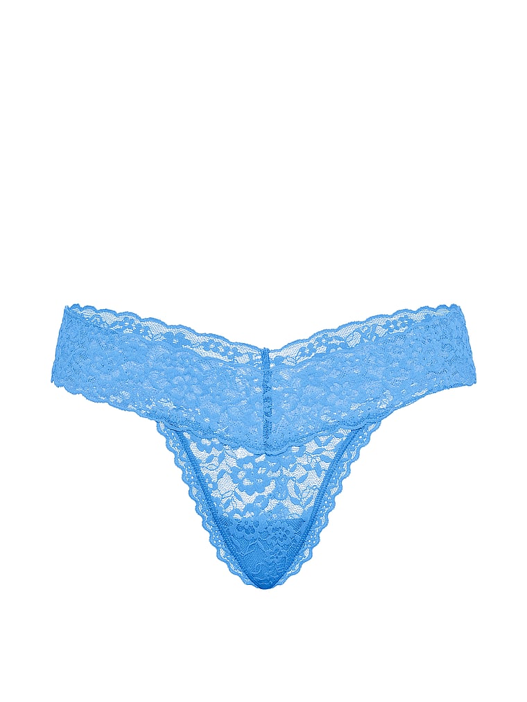 Victoria's Secret, The Lacie Lace Lace-Up Thong Panty, Blue Jasper, offModelFront, 2 of 4