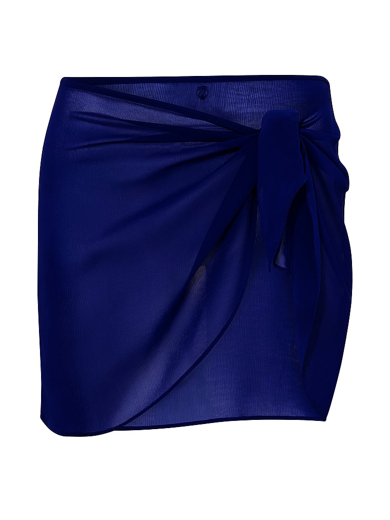 Victoria's Secret, Victoria's Secret Swim Sheer Crinkle Mini Sarong, Fantasia Blue, offModelFront, 3 of 3