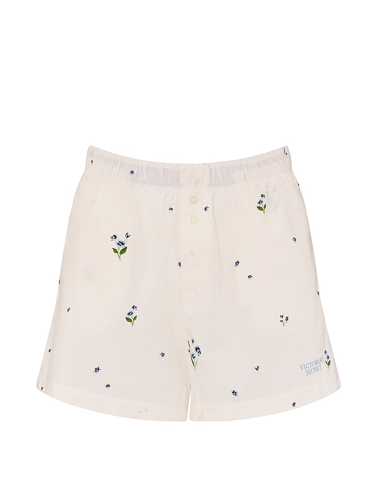 Victoria's Secret, Victoria's Secret Mix & Match Sleep Heritage Cotton Pajama Shorts, Coconut White Bouquets, offModelFront, 3 of 4