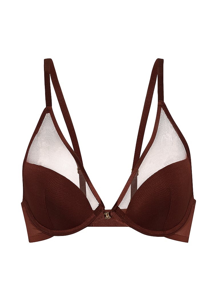 Victoria's Secret, Very Sexy Sheer Reveal Lightly Lined Plunge Bra, Dark Chili, offModelFront, 3 of 3