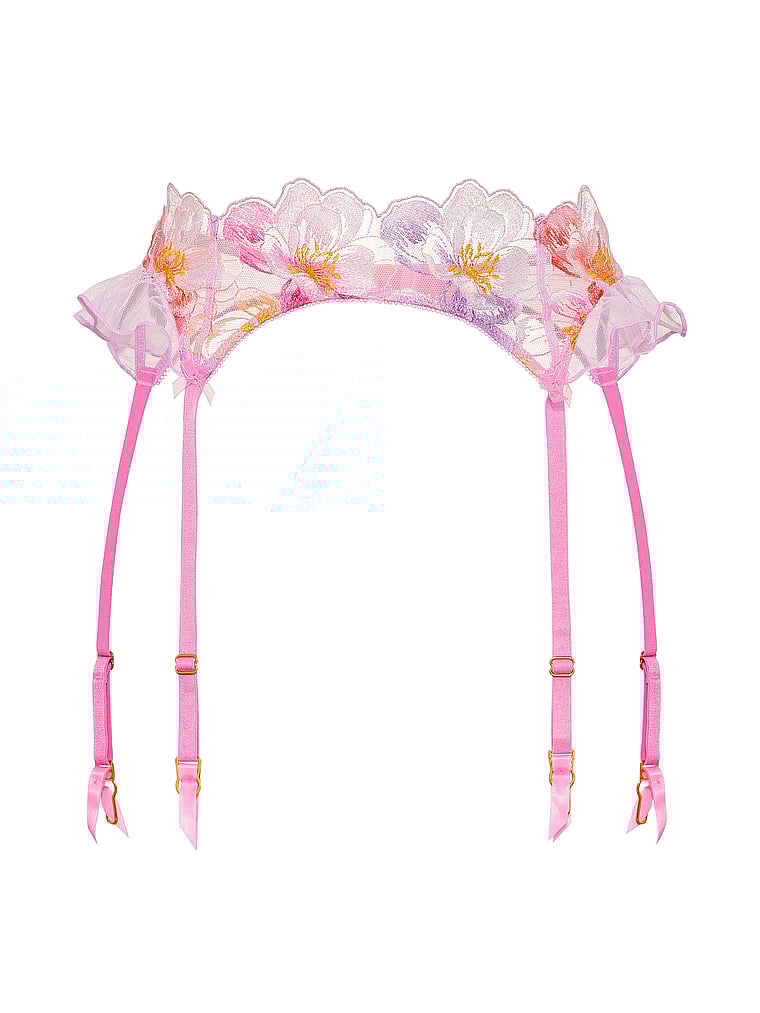 Victoria's Secret, Dream Angels Watercolor Embroidery Garter Belt, Watercolor Embroidery, offModelFront, 3 of 4