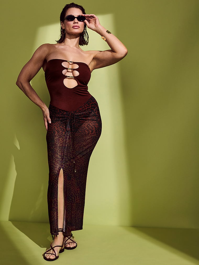 Beachwear Mesh Cinched Maxi Skirt