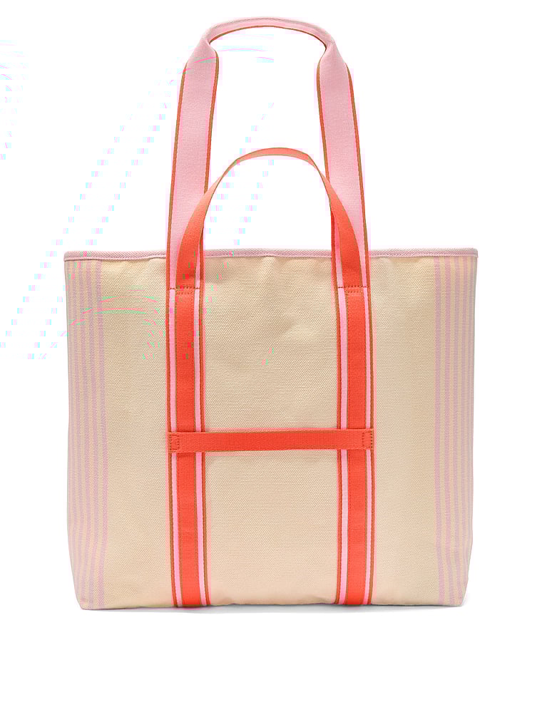 Victoria's Secret, Victoria's Secret Canvas Carryall Beach Tote, Natural, onModelBack, 2 of 5