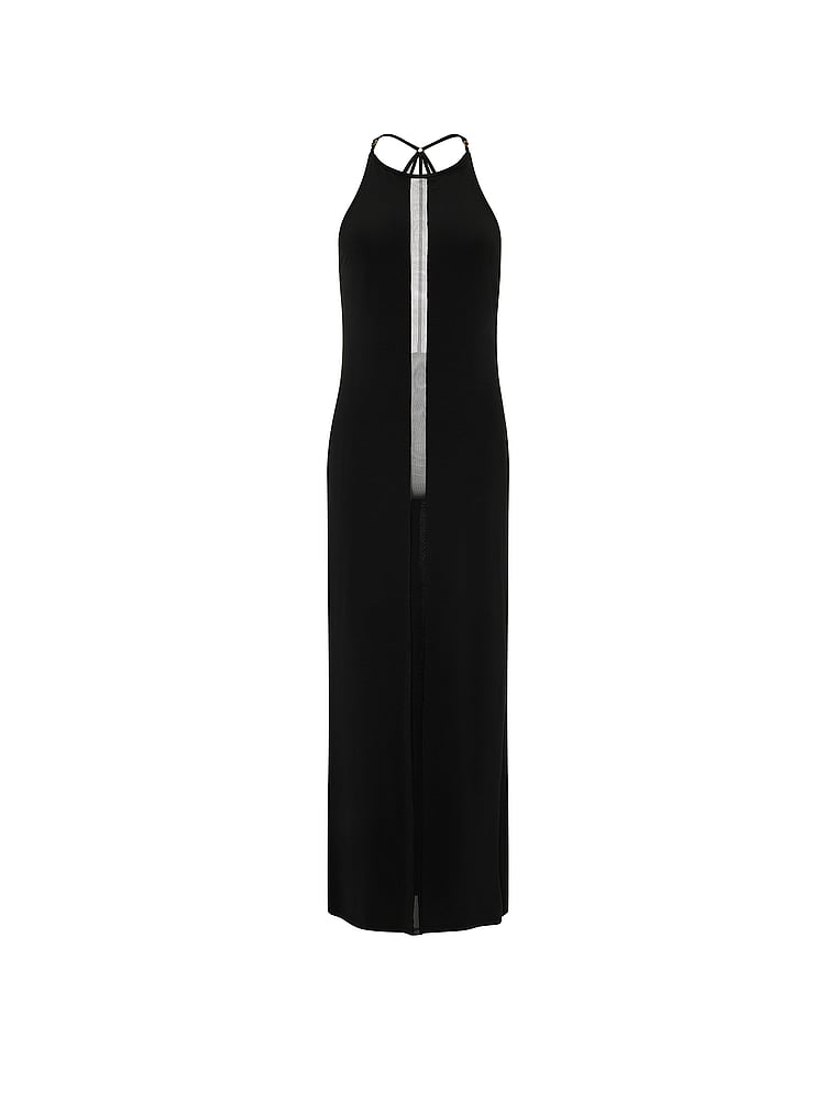 Victoria's Secret, Very Sexy Sheer Reveal Modal High-Neck Maxi Slip Dress, Black, offModelFront, 4 of 4