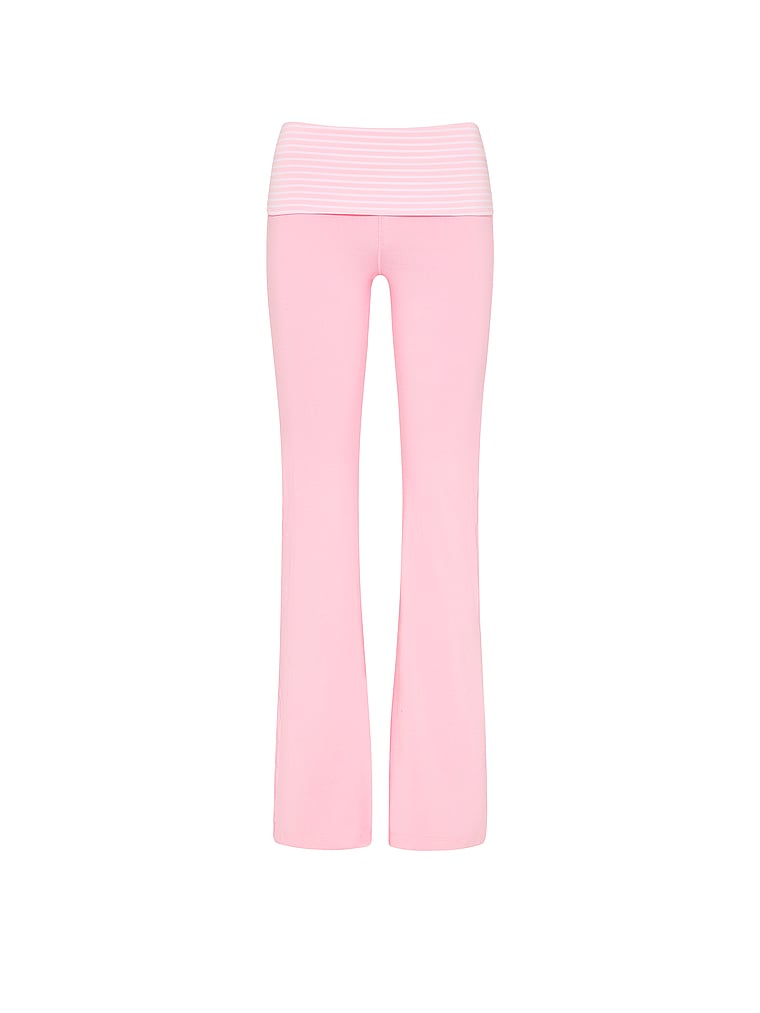PINK All-Day Cotton™ Foldover Flare Leggings, Pink Stripe Bling, offModelFront, 3 of 3