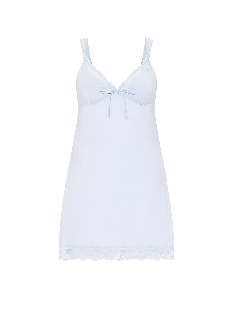 Victoria's Secret, Victoria's Secret SoSoft™ Modal Lace-Trim Bridal Mini Slip, Palest Blue, offModelFront, 3 of 4