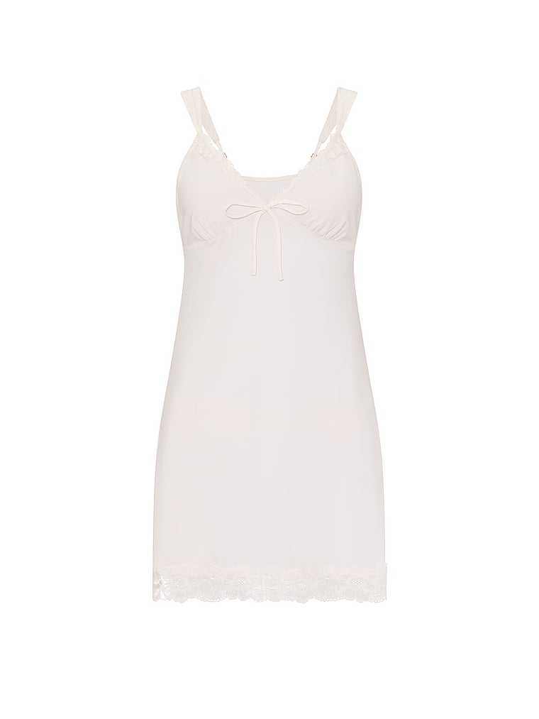 Victoria's Secret, Victoria's Secret SoSoft™ Modal Lace-Trim Bridal Mini Slip, Coconut White, offModelFront, 3 of 3
