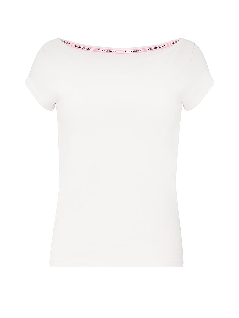 Victoria's Secret, Angel Essentials Stretch Cotton Fitted Boatneck Tee, offModelFront, 3 of 3