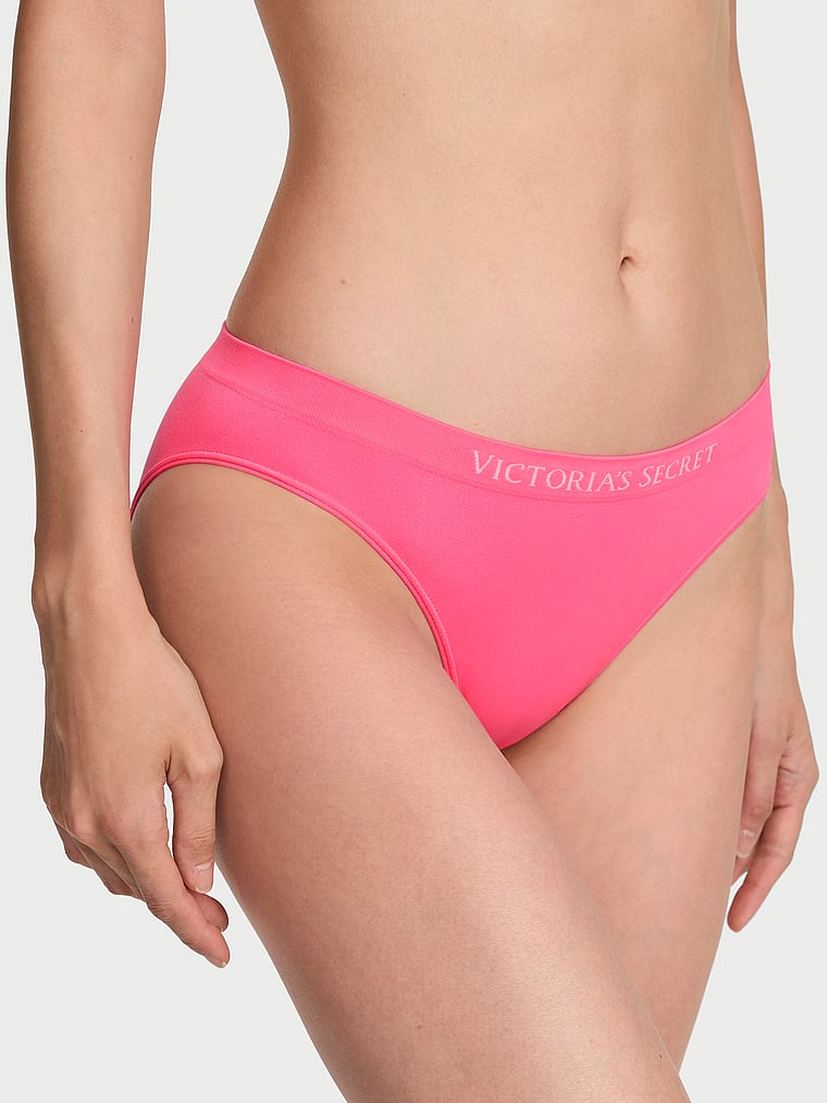 Victoria's Secret, Seamless Seamless Bikini Panty, Bombshell Pink, onModelFront, 1 of 3 HyunJoo is 5'9" and wears Small